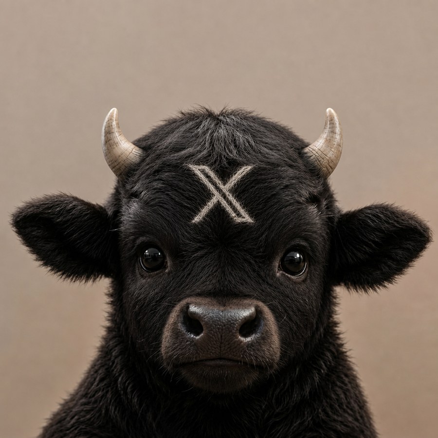 a black bull calf with small horns